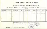 An old Somaliland Protectorate birth certificate