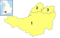 Map of districts of Somerset. North Somerset and Bath and North East Somerset are shown in yellow.