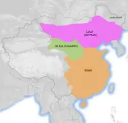 Location of Western Xia in 1111 (green in north west)