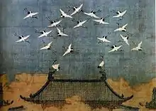 Auspicious Cranes painted by Emperor Huizong of a rare scene on top of a city gate on 16th January 1112.