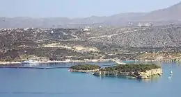 The islet of Souda, to the right of a smaller islet called Leon, within Souda Bay.