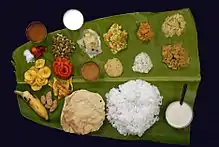 South Indian meal served on banana leaf