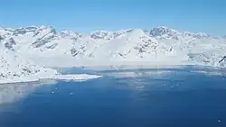 A fjord in southeast Greenland seen from the NASA P-3B during an IceBridge glacier survey.