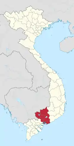 Map showing location of Đông Nam Bộ (Southeast Vietnam)