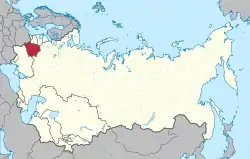 Location of Byelorussia (red) within the Soviet Union (red and white) between 1956 and 1991