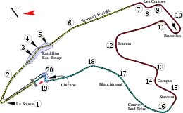 Layout of the Spa-Francorchamps circuit