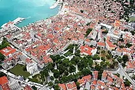 Aerial view of the Diocletian Palace in the city of Split (2012).