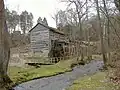 View of the gristmill from the entrance of the park.