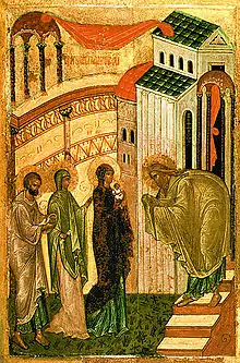 15th-century Russian icon of Simeon and the presentation of Jesus at the Temple