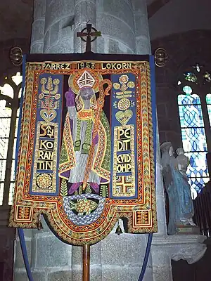 The banner of St Corentin of Quimper at Locronan.