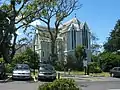 The wooden three-sided altar tribune of St Mary's Cathedral, Auckland is reminiscent of a Romanesque European cathedral