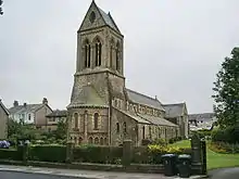 A Romanesque-style church seen from the southwest