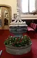 Oval marble font made before 1686, St Robert's Church, Pannal, North Yorkshire