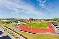 The sports stadium on Campus Valla. Campushallen — housing indoor sports facilities — is on the left.