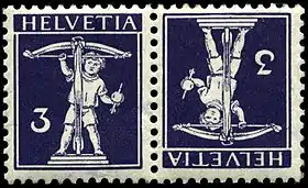 The Swiss stamps bear the indication "Helvetia" to indicate Switzerland.