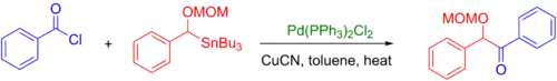 Coupling of stannane to acyl chloride