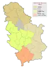 Map of municipalities and cities of Šumadija and Western Serbia