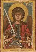 Icon of Archangel Michael (1756) in the collection of the monastery. He is one of the patron saints of the church.