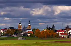 Stawiski panorama with the view of Church at the Main Square