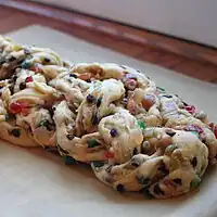 Plaited stollen (Strietzel) with candied fruits and nuts