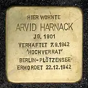 A Stolperstein for Arvid Harnack at 14 Genthiner Straße at Tiergarten