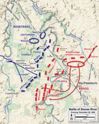  Colored lines show the front lines where the Rosencrans meet the Bragg.