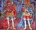 Theodore of Amasea (on the left) and Theodore Stratelates (on the right) - a fresco from Rila Monastery, Bulgaria (19th century?)