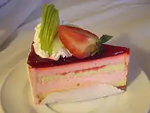 A slice of strawberry cake