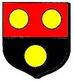 StreatfieldPer fess gules and sable, three bezants