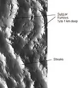 Sulci in Amazonis, as seen by THEMIS.  "Sulci" in Mars geography language means a furrow, like a furrow on a brain's surface.  This Sulci came from the basal scarp of Olympus Mons.