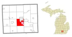 Location within Jackson County (red) and the administered community of Vandercook Lake (pink)