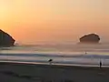 The beach and Gull Rock at sunset