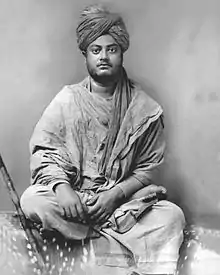 Vivekananda sitting, black and white image