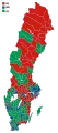 Votes by municipality. The municipalities are the color of the party that got the most votes within the coalition that won relative majority.