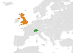 Map indicating locations of Switzerland and United Kingdom