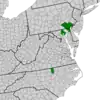 Symphyotrichum depauperatum distribution map: US — Maryland (Baltimore and Cecil Counties); North Carolina (Granville County); and, Pennsylvania (Chester, Delaware, and Lancaster Counties).