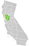 Symphyotrichum lentum distribution map: California counties of Contra Costa, Napa, Sacramento, San Joaquin, Solano, and Yolo.