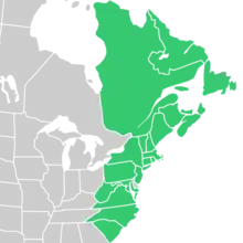 Symphyotrichum novi-belgii native distribution: Canada — Labrador, New Brunswick, Newfoundland, Nova Scotia, Prince Edward Island, and Québec; US — Connecticut, Maine, Maryland, Massachusetts, New Hampshire, New Jersey, New York, North Carolina, Pennsylvania, Rhode Island, South Carolina, Vermont, Virginia, and West Virginia.