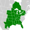 Symphyotrichum oolentangiense distribution map: Canada — Ontario; Mexico — Coahuila; US — Alabama, Arkansas, Florida, Georgia, Illinois, Indiana, Iowa, Kansas, Kentucky, Louisiana, Michigan, Minnesota, Mississippi, Missouri, Nebraska, New York, Ohio, Oklahoma, Pennsylvania, South Dakota, Tennessee, Texas, and Wisconsin.