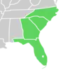 Symphyotrichum simmondsii distribution map: US — Florida, Georgia, North Carolina, and South Carolina.