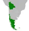 Symphyotrichum vahlii distribution map: South Argentina, Bolivia, central and south Chile, and Falkland Islands (UK).