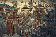 A fresco shows the style of architecture of the Tang dynasty.