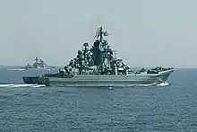 The cruiser during tactical exercises of the Baltic and Northern Fleets