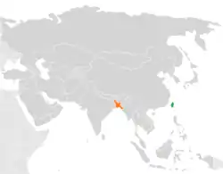 Map indicating locations of Taiwan and Bangladesh