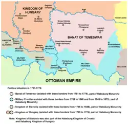 Map of Military Frontier sections in Syrmia, Bačka, and Banat in 1751-1873