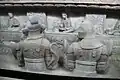 Tang tomb guardians wearing mountain pattern armour, from the tomb of Wang Jian (c. 900 AD)