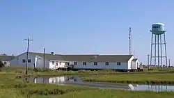 Tangier Combined School and the Tangier water tower, two landmarks on the island