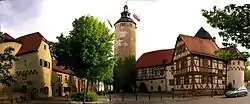 Centre of the town with the tower and castle