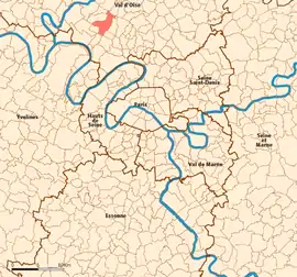 Location (in red) within Paris inner and outer suburbs