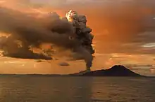 Ash cloud from Tavurvur's 2009 eruption, as seen from the Solomon Sea